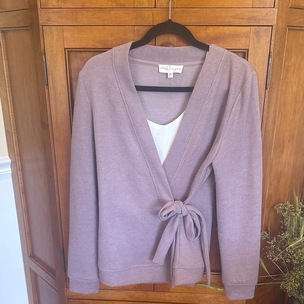 Soft Lavender Wrap Cardigan with Tie